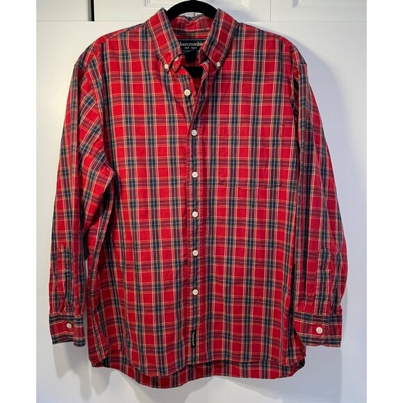 Vtg Y2K Abercrombie & Fitch Mens Red Plaid Button Up Shirt Size XL Preppy Staple - Picture 1 of 10